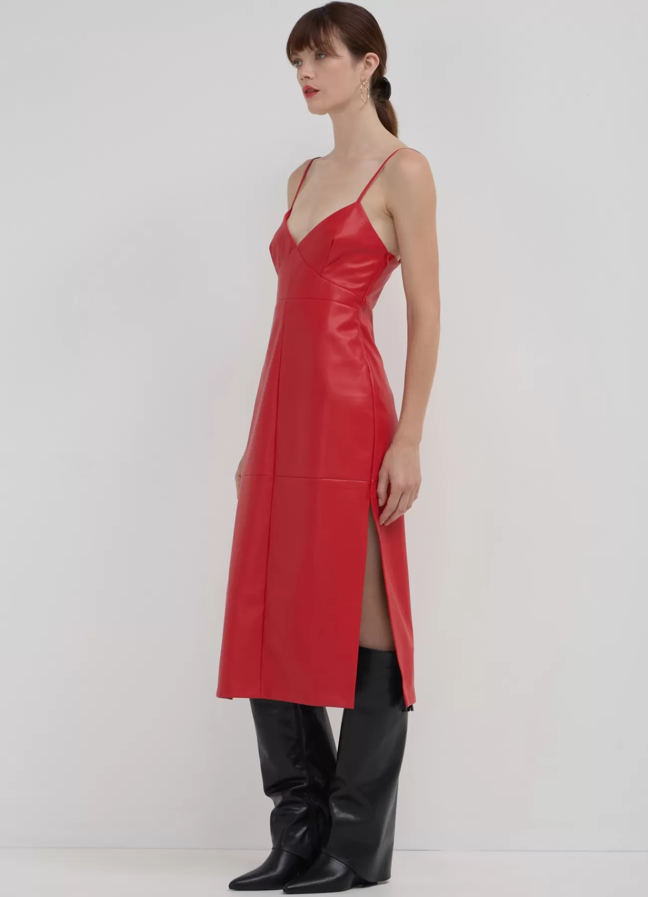 CALLIOPE Abito Midi Effetto Pelle Rosso Fashion