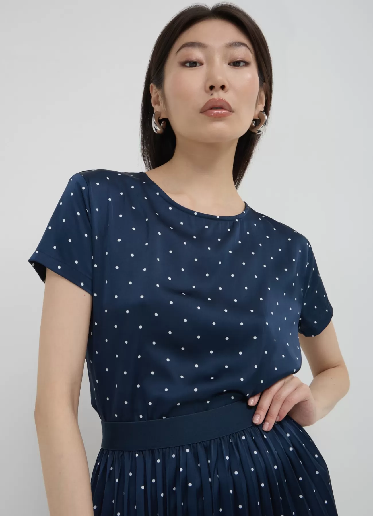 CALLIOPE Blusa A Pois In Raso Var blu notte Discount