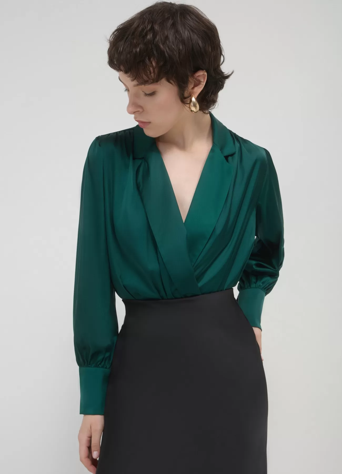 CALLIOPE Body Camicia In Simil Satin Verde bosco Flash Sale