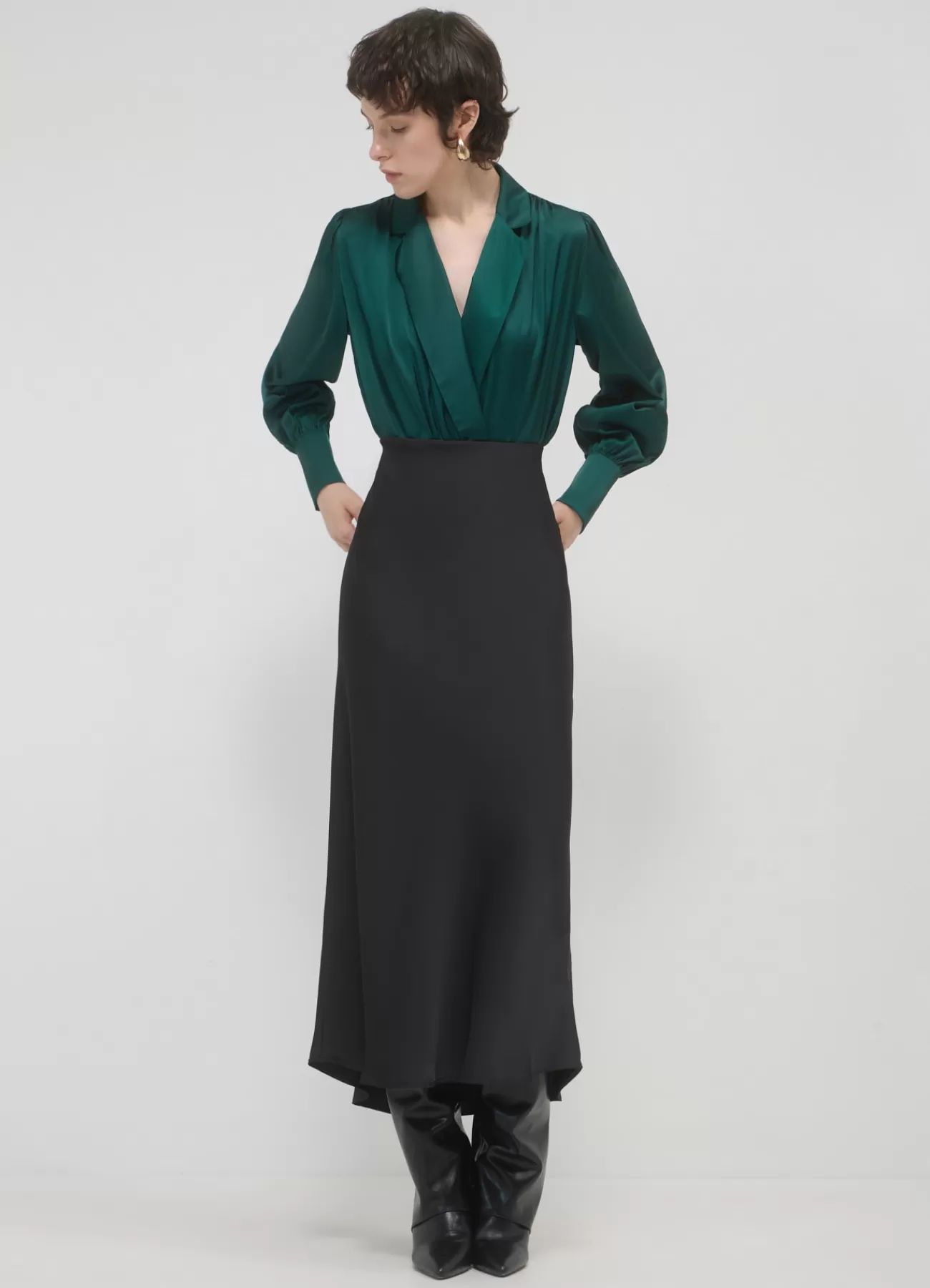 CALLIOPE Body Camicia In Simil Satin Verde bosco Flash Sale