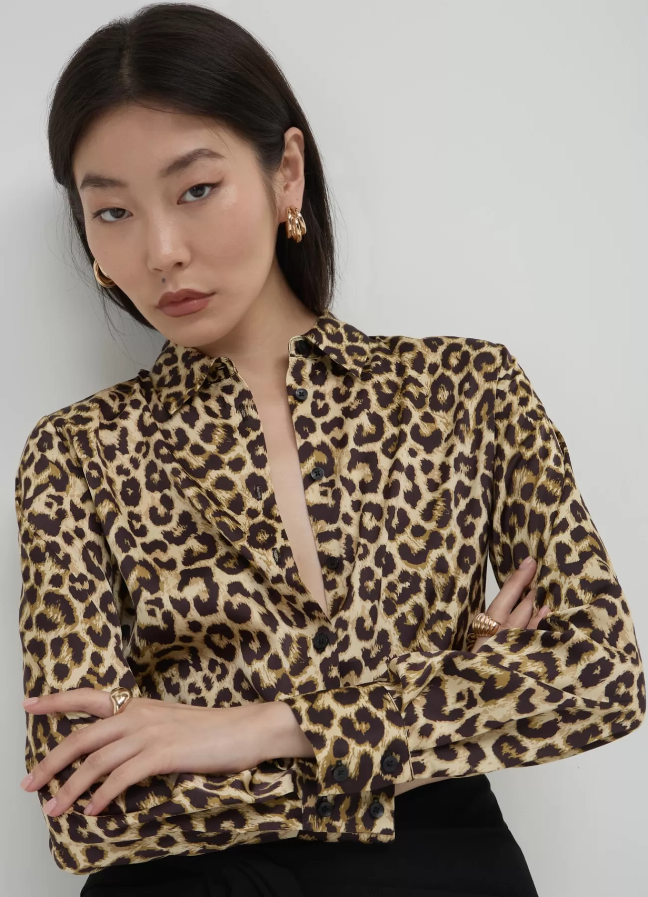 CALLIOPE Camicia Animalier In Raso Var ultrablack Clearance