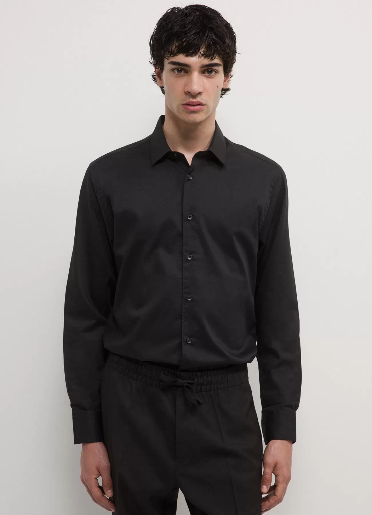 CALLIOPE Camicia Classica Tessuto Operato Nero Clearance