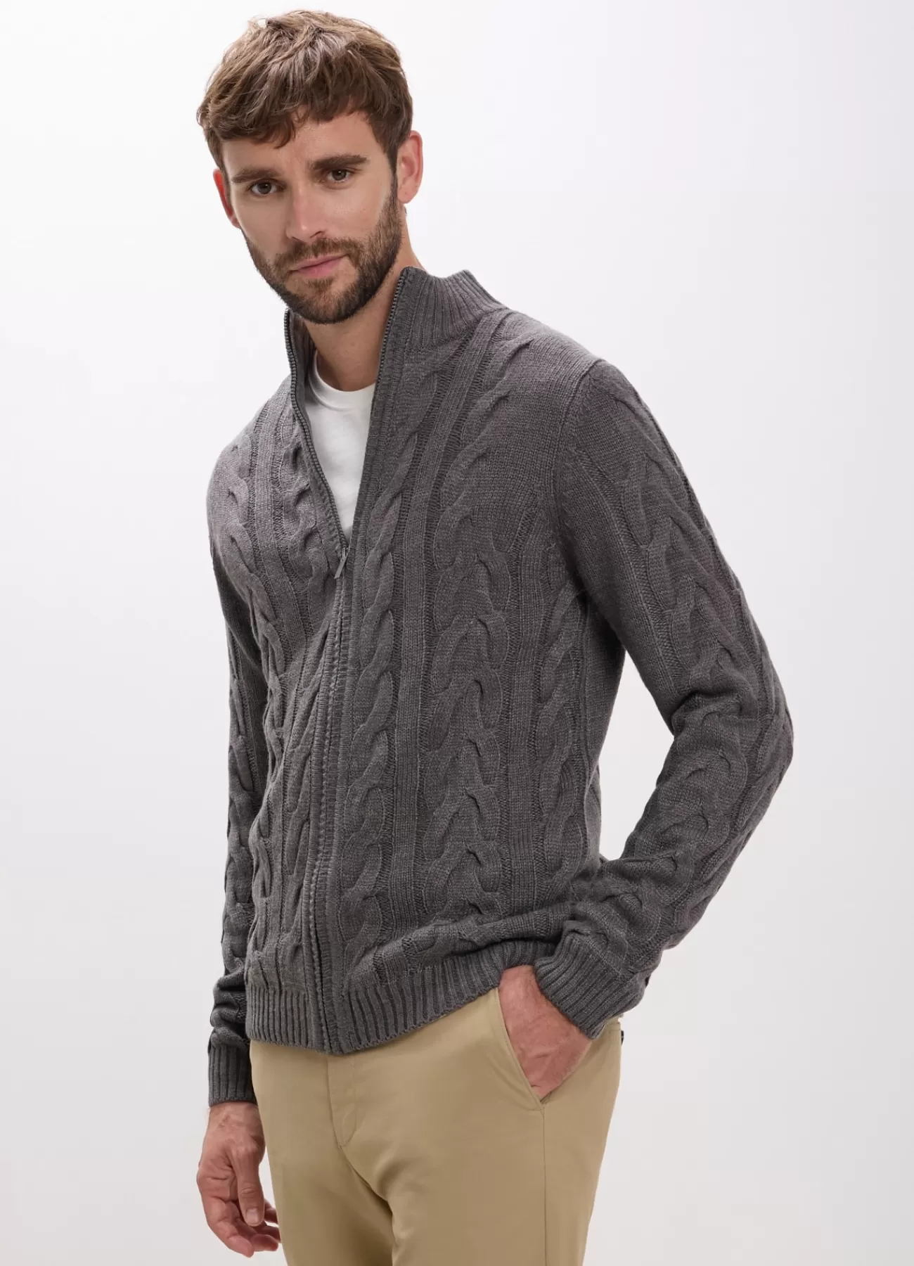 CALLIOPE Cardigan A Zip Con Trecce Grigio medio melange Cheap