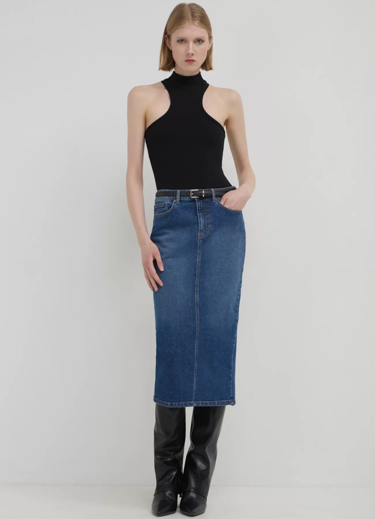 CALLIOPE Gonna In Denim Con Spacco Retro Blu denim scuro Flash Sale