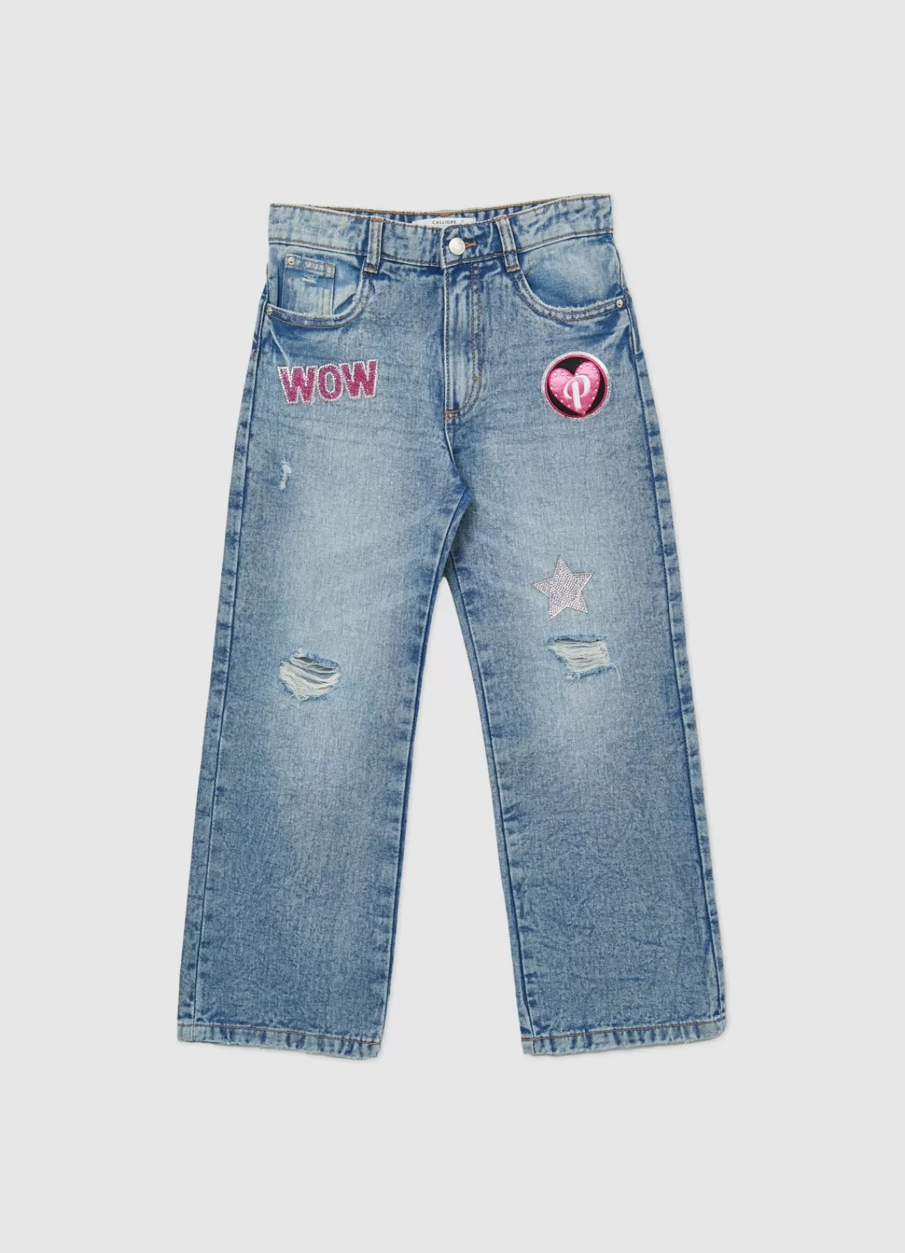 CALLIOPE Jeans Wide Leg Ricami Blu denim medio chiaro Store