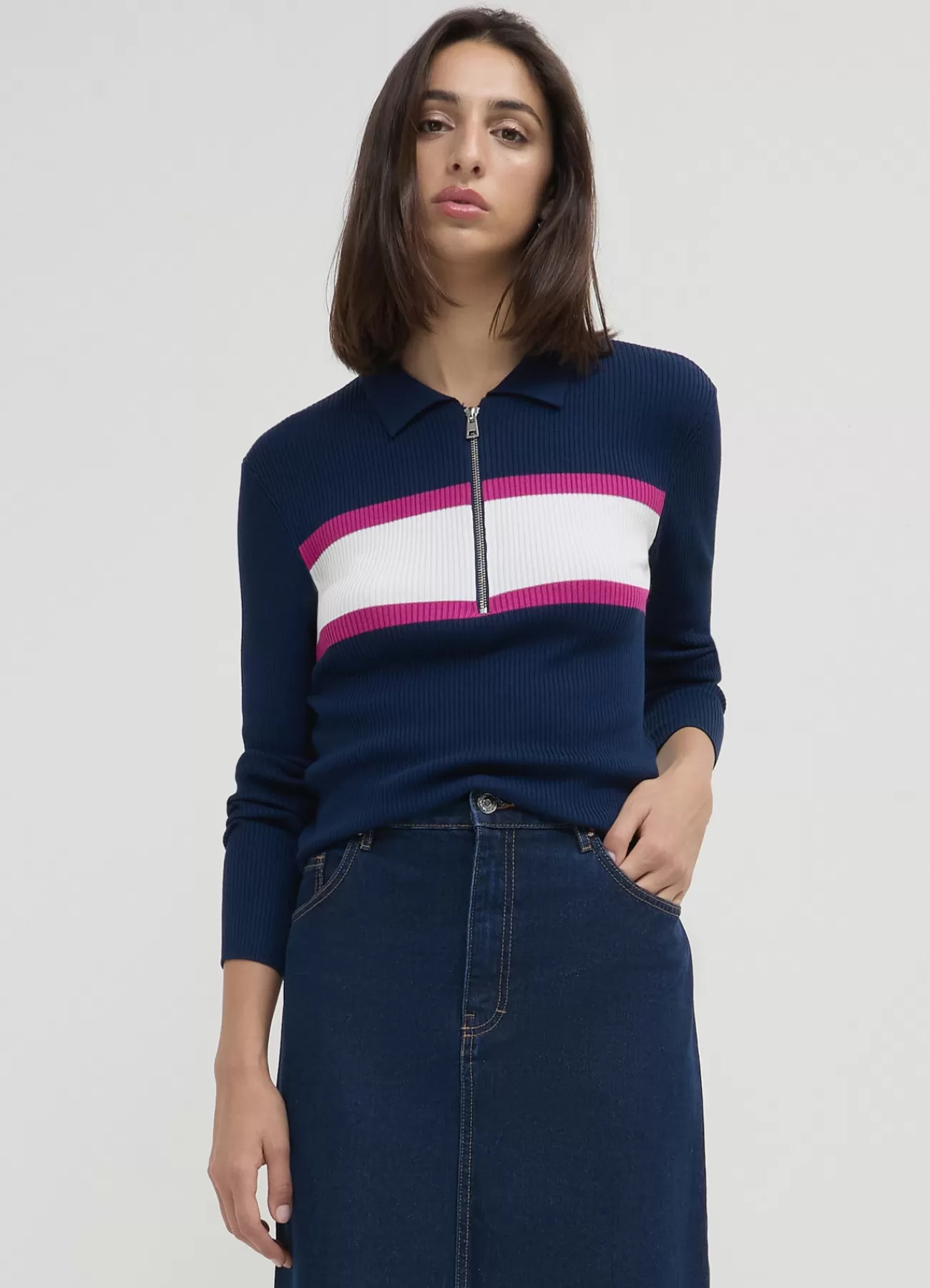 CALLIOPE Maglia Half Zip Block Color Blu Best Sale