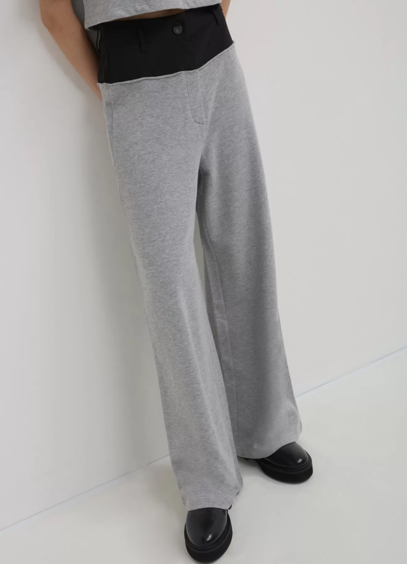 CALLIOPE Pantalone A Palazzo Bitessuto Grigio medio melange Cheap