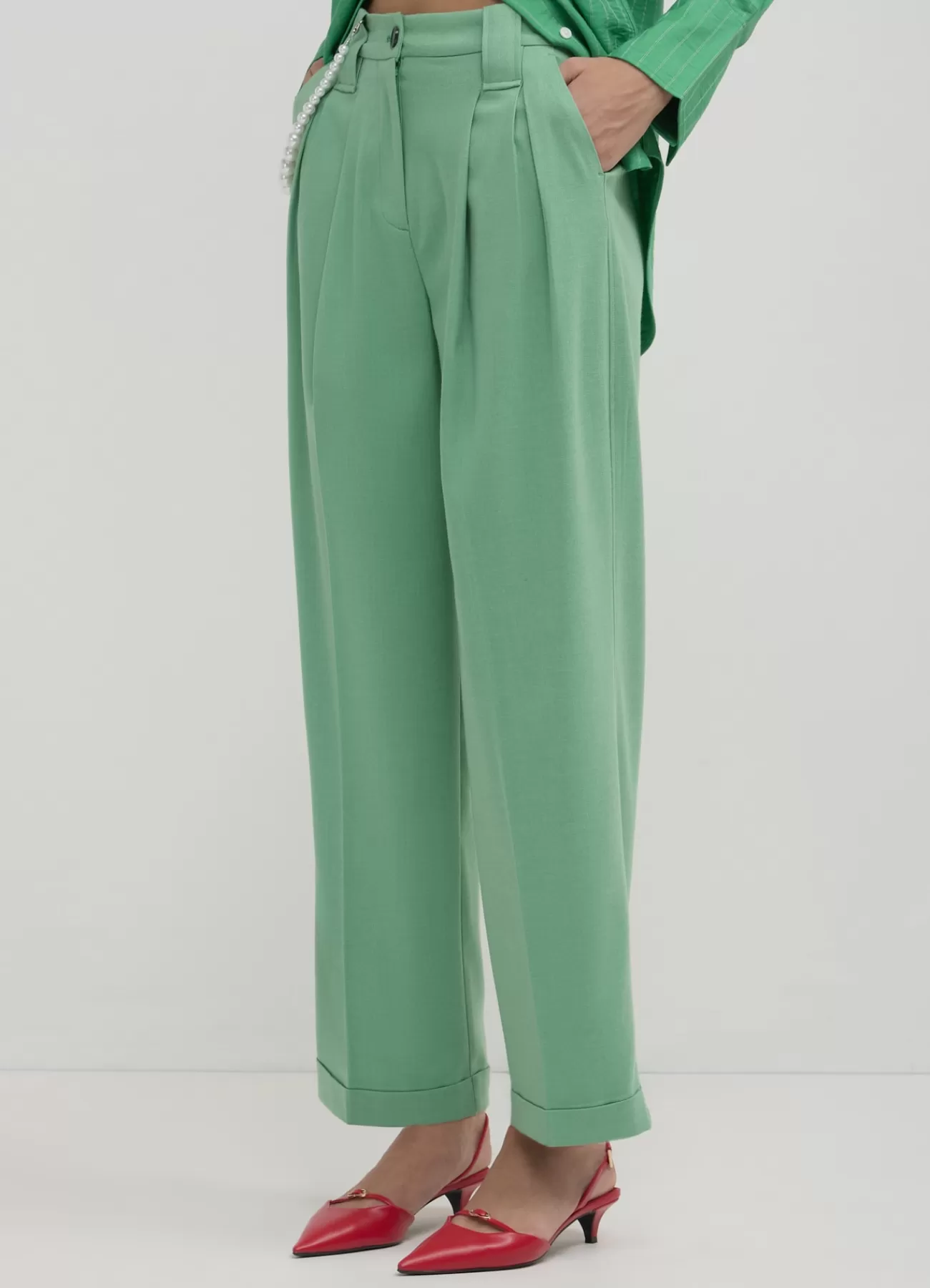 CALLIOPE Pantalone A Palazzo Con Risvolto Menta melange Fashion